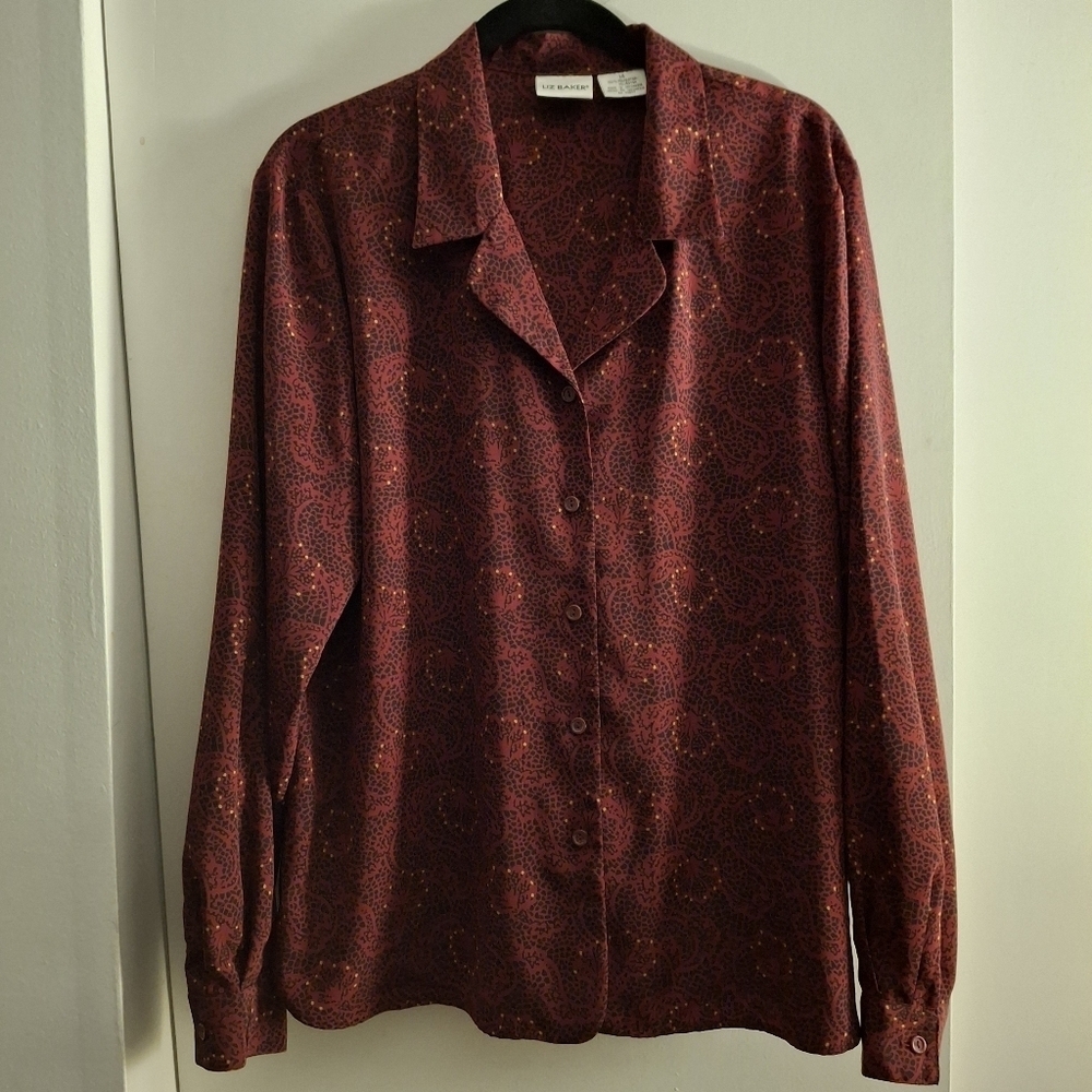 Liz Baker Women's Red and Black Patterned Long Sleeve Shirt